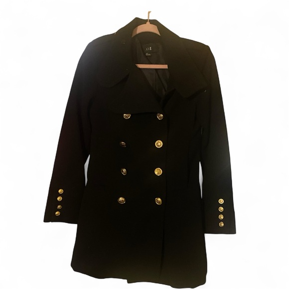 Women’s Forever 21 Black Trench Coat with Gold Buttons - Picture 1 of 3